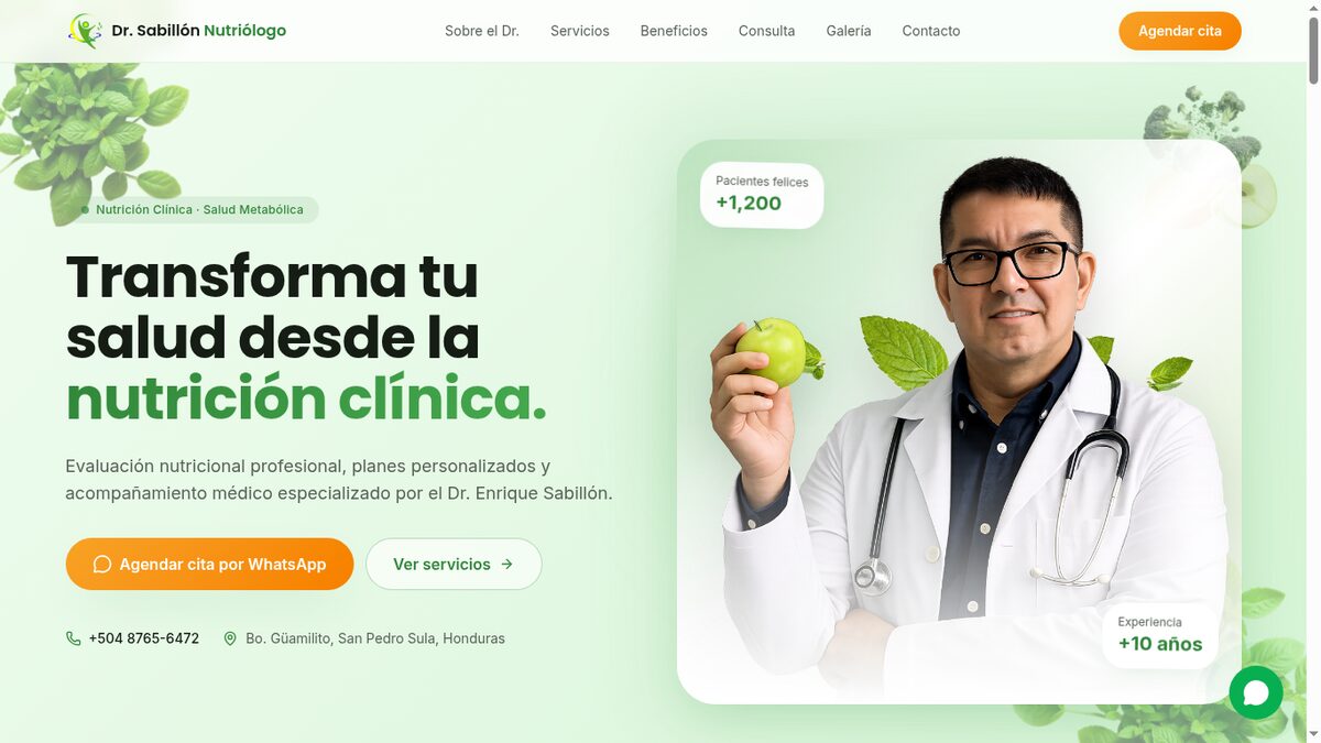 Vista previa del sitio Dr. Sabillón Nutriólogo